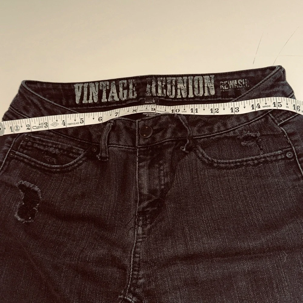 Vintage Reunion Black Distressed Ripped Jeans Size 7 Juniors Grunge Indie Sleaze